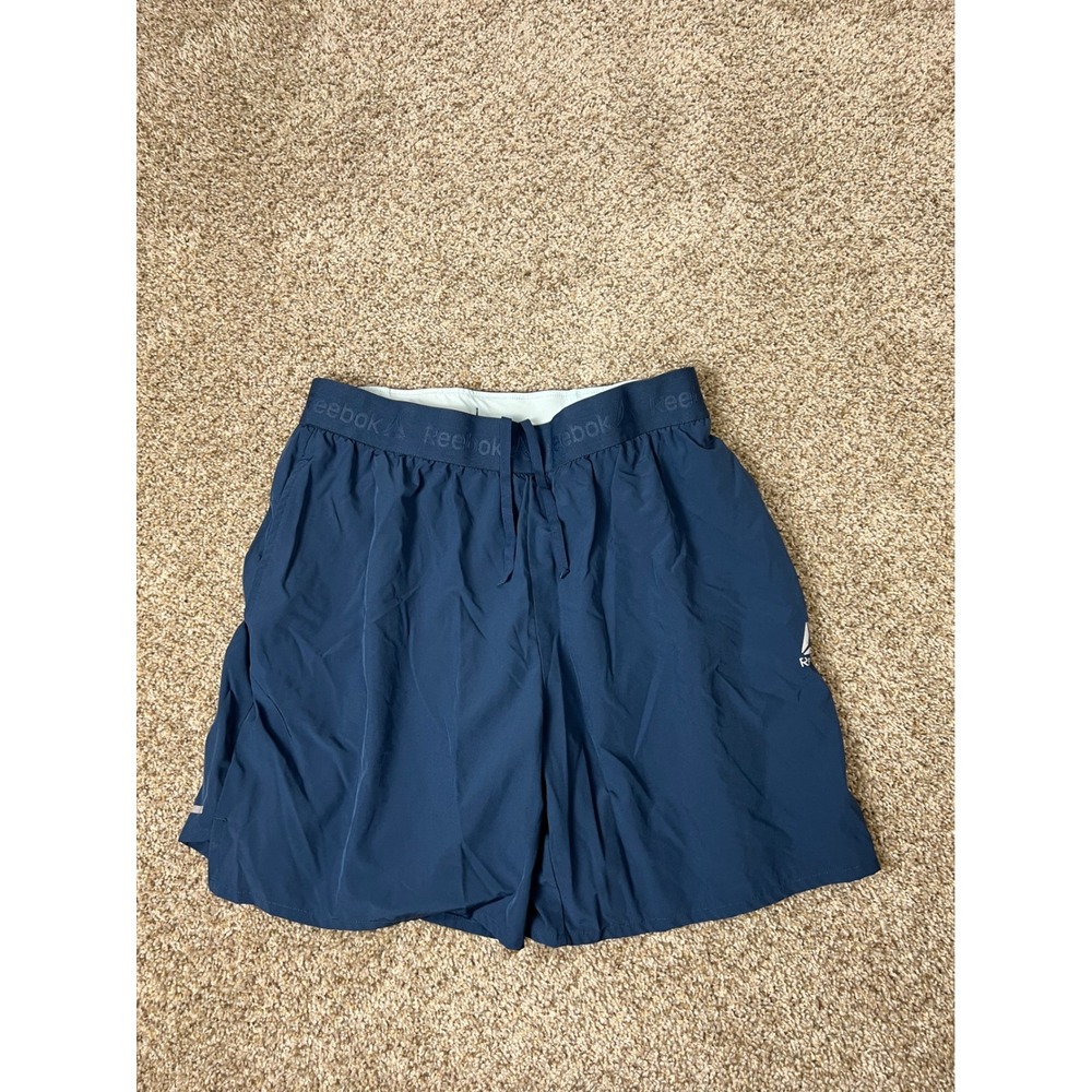 Reebok Mens Navy Blue Athletic Training Shorts Size Large Running Gym Workout